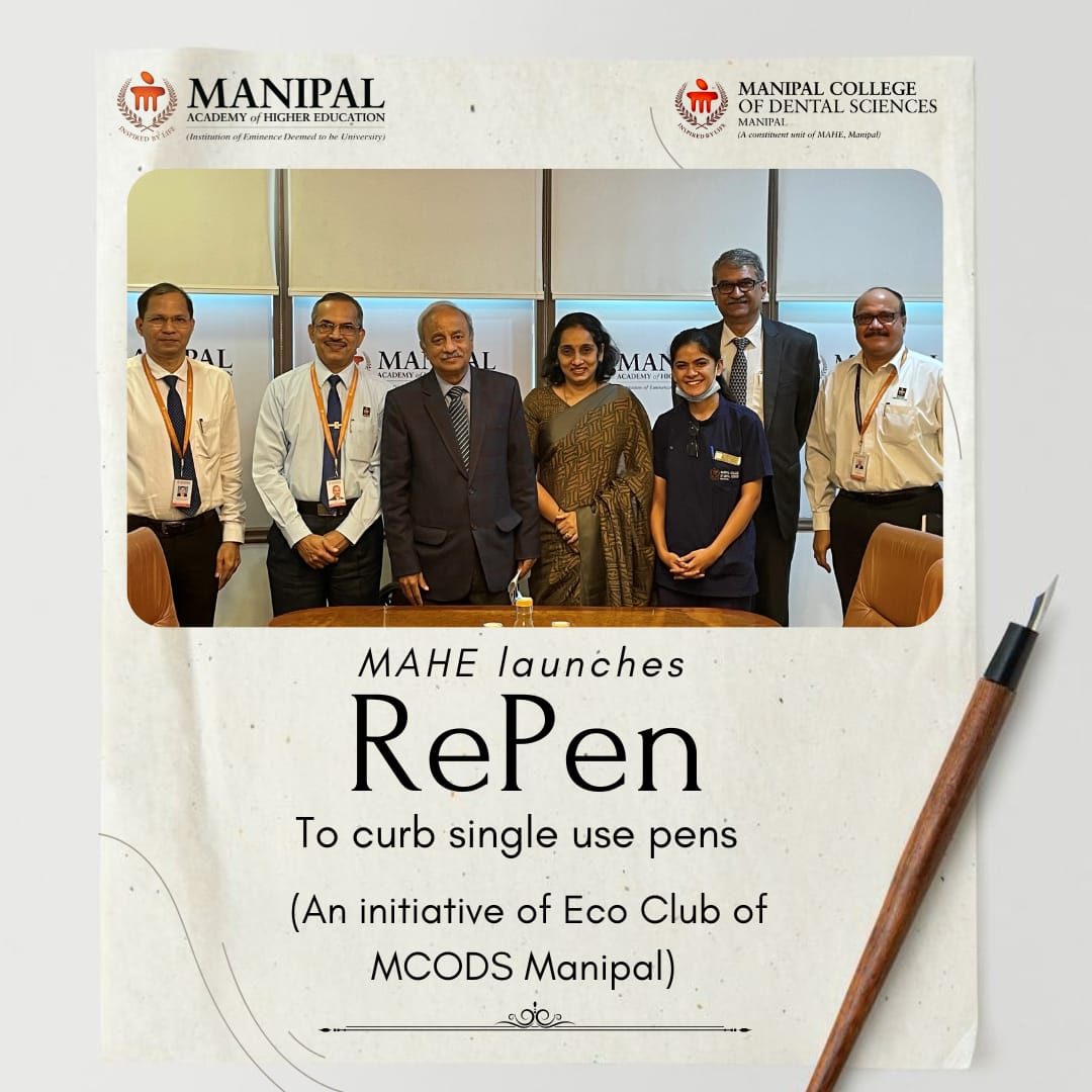 MAHE_Manipal's tweet photo. Lt. Gen. (Dr) M D Venkatesh, Vice Chancellor, MAHE, launched the CSR project ‘RePen’, which aims to encourage a pen refill system instead of using and throwing (single-use pens).
#MAHEManipal #MCODSMAHE #RePen https://t.co/eDRfVRwnkK