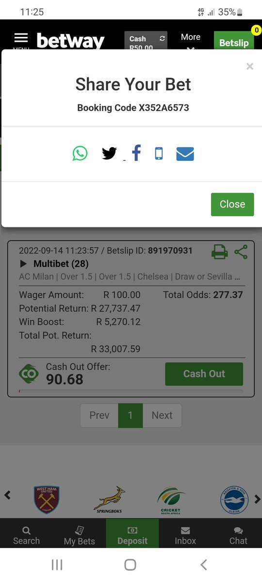 WEBORISTAZ's tweet photo. I just placed a bet with Betway. Tap here to copy my bet or search for this booking code in the Multi Bet betslip X352A6573 https://t.co/XWCPpeG3eq https://t.co/zC8hLSzimv