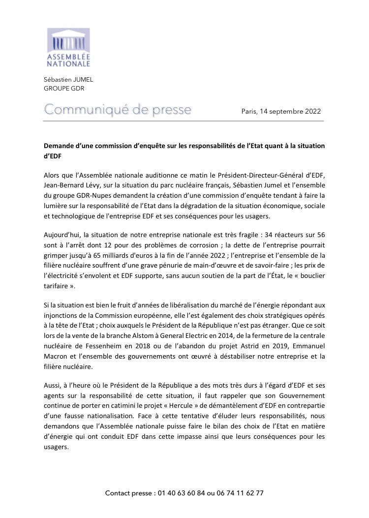 deputesGDR's tweet photo. #DirectAN Situation d’EDF : nous demandons qu’une commission d’enquête fasse la lumière sur les responsabilités de l’Etat ! https://t.co/35FYTE5utx