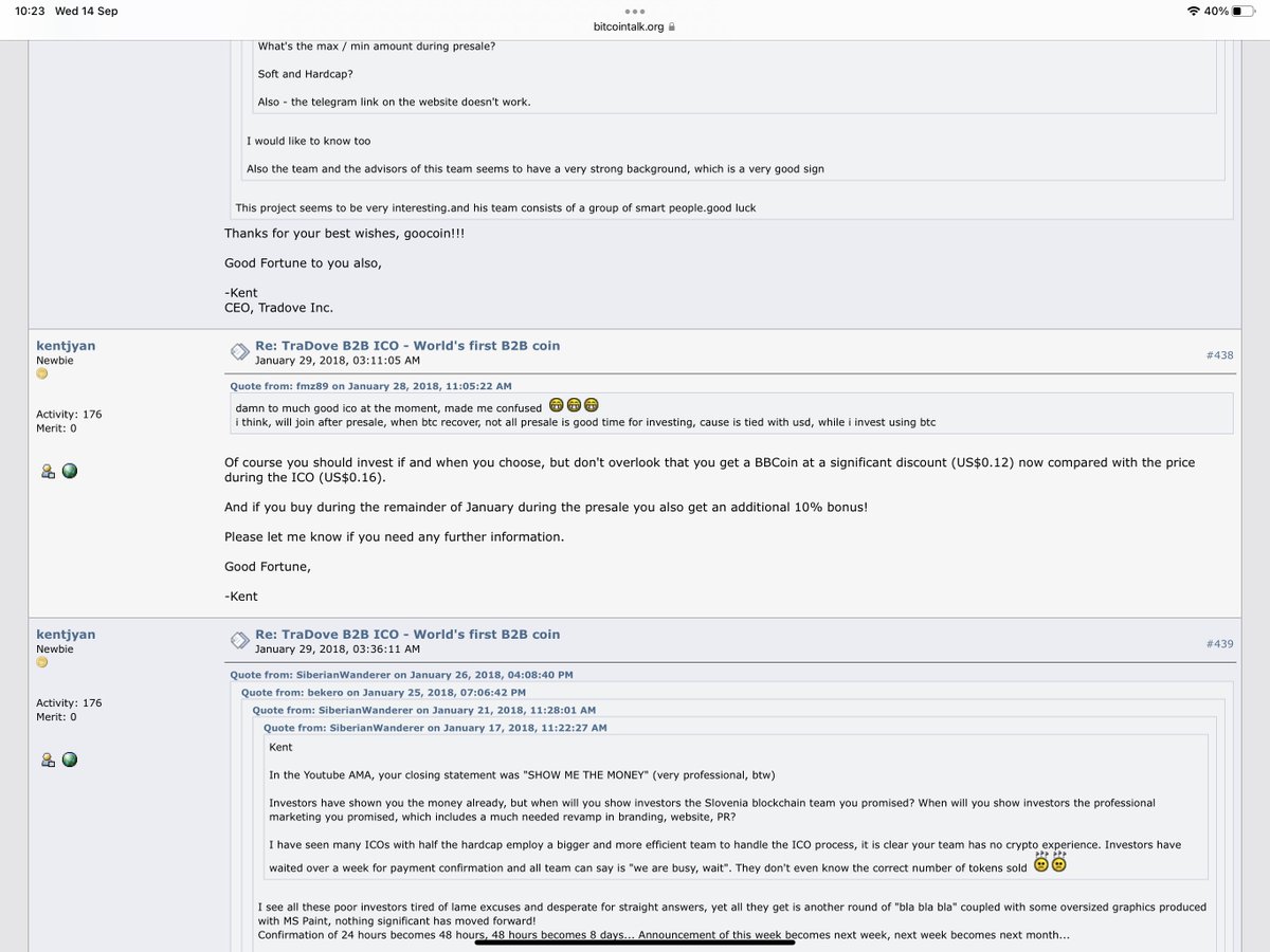 Symatra1's tweet photo. 1/2 They purposely delisted the token from all the exchanges and went radio silence to not attract attention from the #SECGov.A quick look at #bitcointalk.org would show how desperate the CEO was to get money out of his victims: https://t.co/f8pWep2Yvv