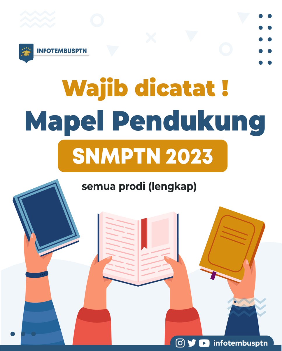 infotembusptn's tweet image. Save dulu yang mo ikutan SNMPTN 2023.
Ini dia mata pelajaran pendukung untuk daftar SNMPTN
(Beda prodi, bisa beda mapel pendukungnya)

(thread lengkap semua prodi)