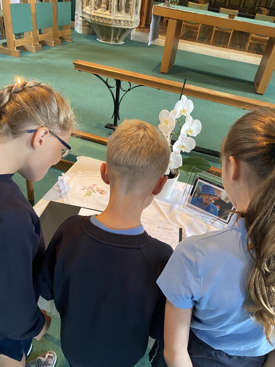 Today, pupils from our School Council added a message on behalf of the school to the Book of Condolence at St Michael's Church #Exeter #QueenElizabeth