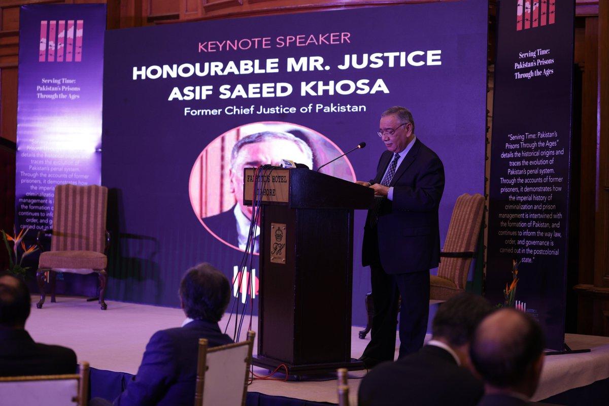 JusticeProject_'s tweet photo. “The walls of prisons aren't high enough to keep out the Constitution. A prisoner doesn't cease to be a citizen in jail,” said former Chief Justice Asif Saeed Khosa in his keynote speech at the launch of Justice Project Pakistan’s book. #ServingTime https://t.co/KHKFWKH4vW