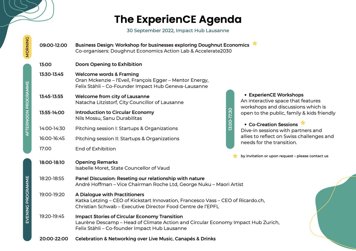 ImpactHubCH's tweet image. The Agenda of The ExperienCE - Soft-opening of Beaulieu Circulaire and Circular Economy Transition national Event is out! Join us cet-thefutureiscircular.ch @impacthubgeneva 
#CETransition #CircularEconomy #CircularSwitzerland