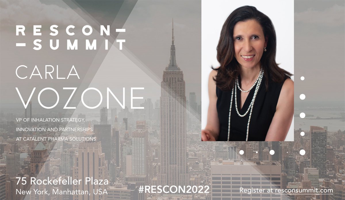 biotechsummit's tweet photo. We are very pleased to announce Carla Vozone - PharmD, MBA as a speaker for the RESCON Summit 2022 in New York! @CatalentPharma 
Carla will present the topic "Orally Inhaled &amp; Nasal Drug Delivery – New Realities, New Opportunities".

Register now at: https://t.co/8ppLwJxU5m https://t.co/zjK0wDaEqf