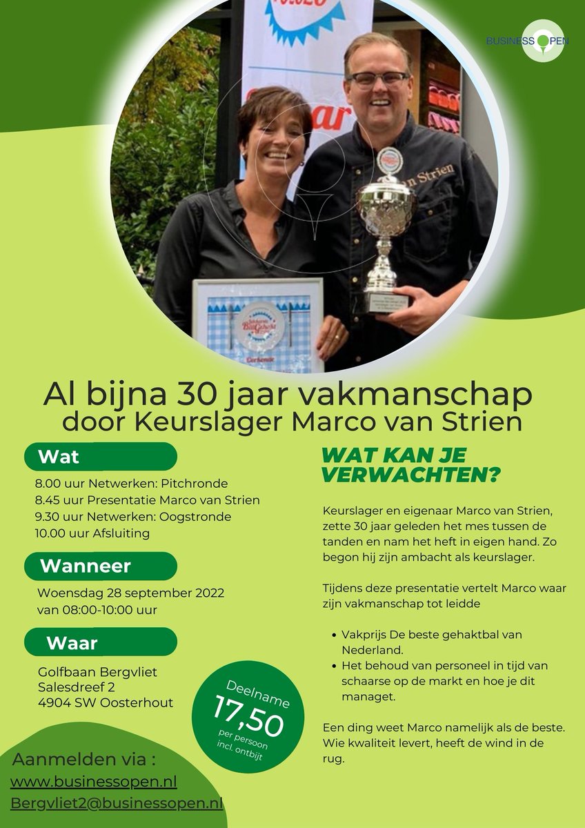 Tijdens deze presentatie vertelt Marco hoe zijn toewijding leidde tot de vakprijs. Daarnaast vertelt Marco over het behoud van personeel in tijd van schaarse op de markt en hoe hij dit managet. 

#netwerken #golf #presentatie #vakmanschap #personeelstekort #strategie #keurslager