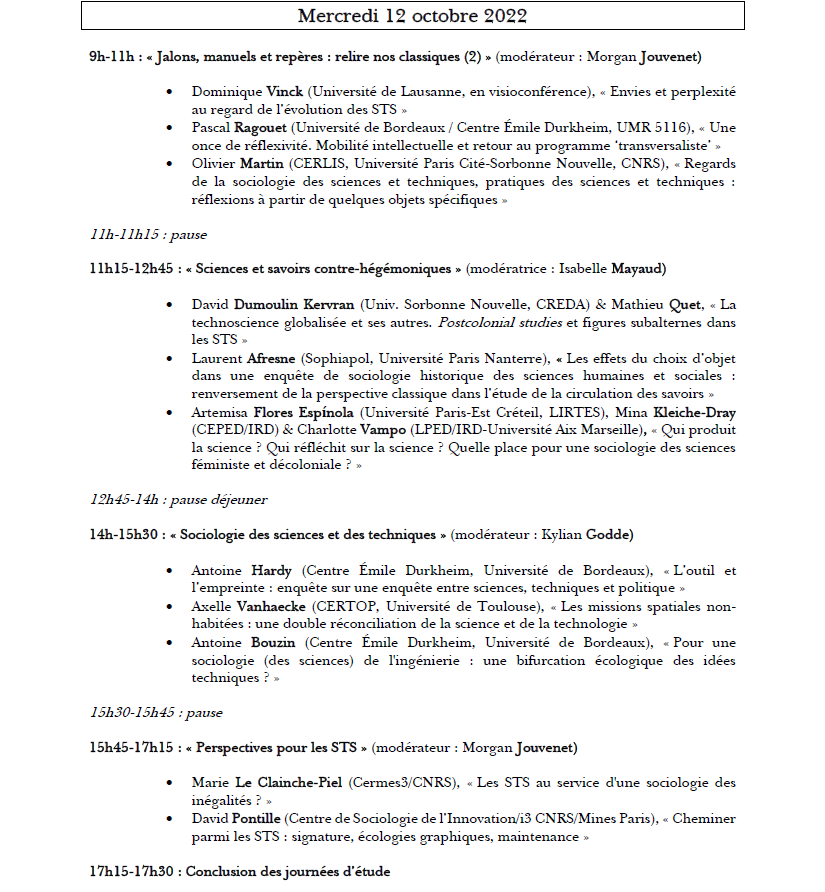 GiryJohan's tweet image. Très heureux de vous communiquer le programme des journées d'étude du RT 29 Sciences et techniques en société de l'@afs_socio, qui se tiendront le 11-12 octobre prochains au @CampusCondorcet, avec la participation du @Labo_Printemps, #Cresppa, #Labtop et @LPED151. RT appréciés🙏