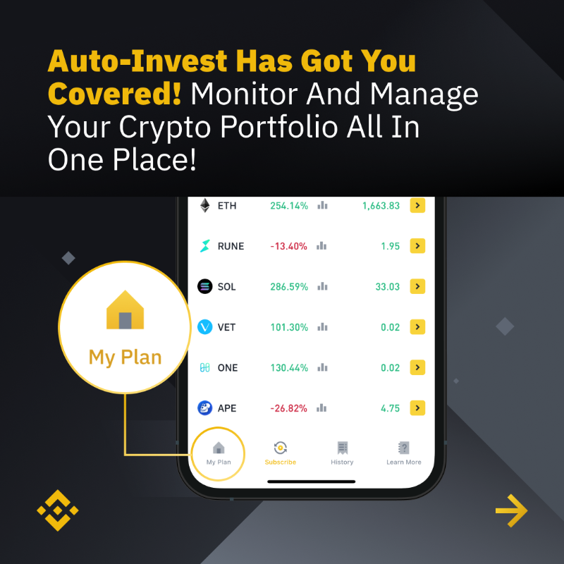 binance's tweet photo. Manage your crypto portfolio and earn rewards through #Binance Auto-Invest! 

Learn more ⬇️