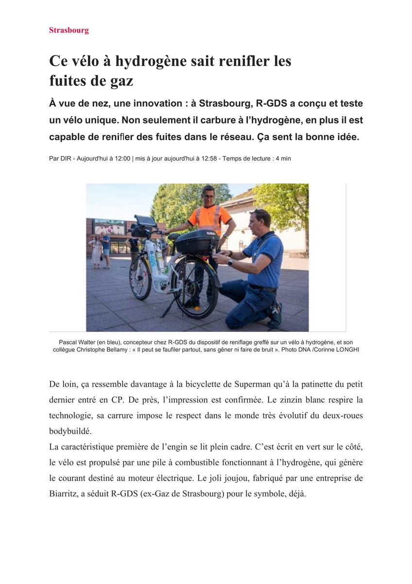 GAZOMAT_'s tweet photo. Un VÉLO à HYDROGÈNE pour RECHERCHER LES FUITES SUR LE RÉSEAU de #GAZNATUREL ? C’est l’innovation de @R_GDS_ (Cf. Pascal WALTER) qui a adapté au vélo le système de #détection #INSPECTRA de @GAZOMAT avec PC tablet et logiciel dédié. https://t.co/erMZy4K0Ur https://t.co/Wg8EOmE7Lz