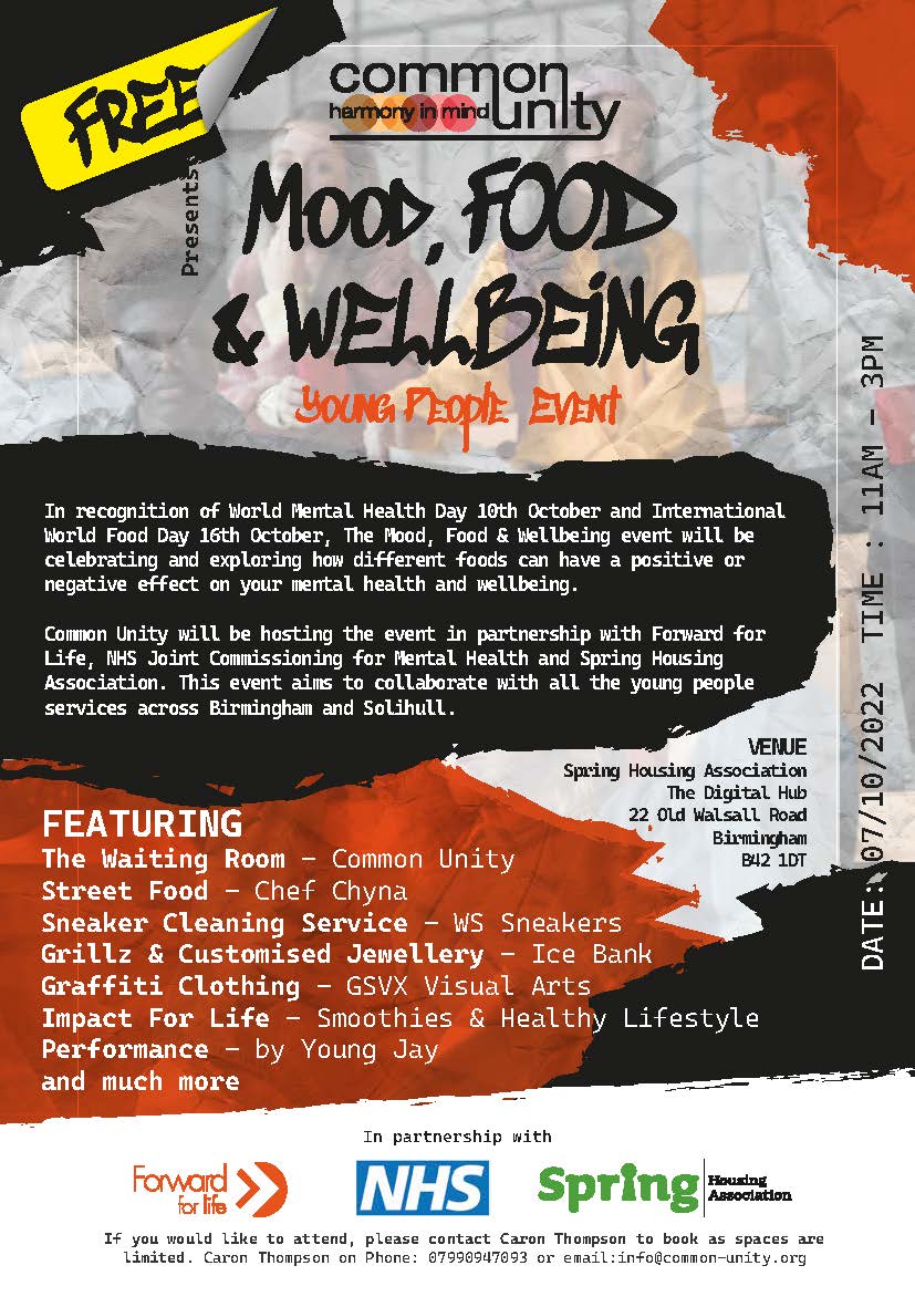 Proud to be working in partnership with @Common_Unity_ @forwardFORlife and the @NHSEngland for the 'Mood, Food & Wellbeing' Young People event.