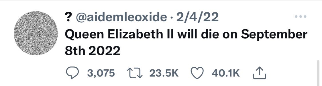 DisclosurePod's tweet photo. I’m intrigued. This person did in fact predict the Queens death this month, back in February… &amp; now this account is saying they will reveal the presence &amp; disclosure of an advanced race of alien beings this Friday. We shall see. @aidemleoxide come on the podcast https://t.co/JUSekhBkhR