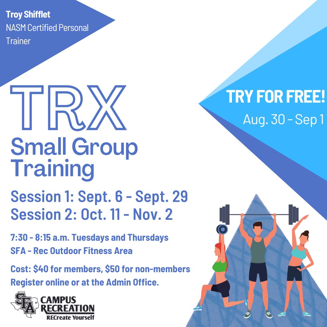 Missed the first TRX Small Group Training session? Don't worry, there will be another one! Session 2 begins on October 11 and ends November 2 and you can sign up in the admin office or online.