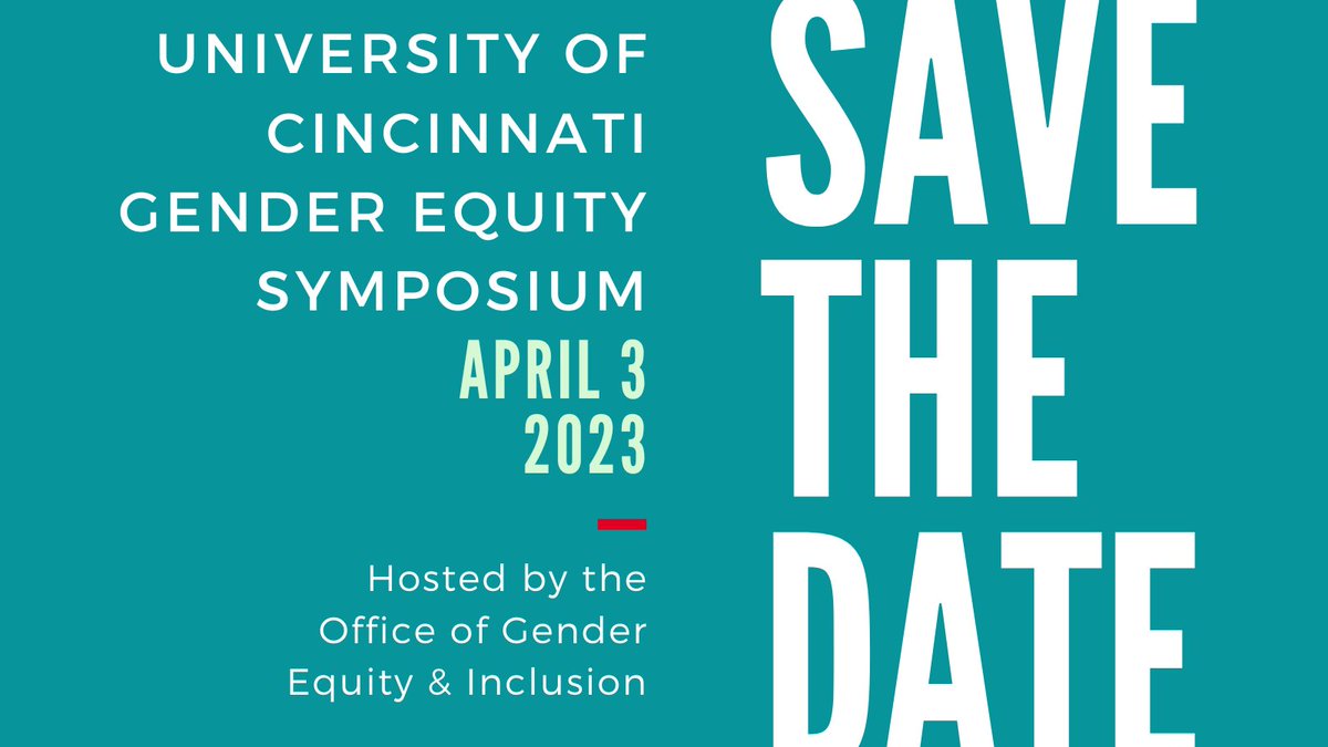 UC_GenderEquity (@ucgenderequity) on Twitter photo Save the date! University of Cincinnati Gender Equity Symposium. April 3, 2023. Hosted by the <a href="/uofcincy/">University of Cincinnati</a>
Office of Gender Equity & Inclusion. Save the date! University of Cincinnati Gender Equity Symposium. April 3, 2023. Hosted by the <a href="/uofcincy/">University of Cincinnati</a>
Office of Gender Equity & Inclusion.