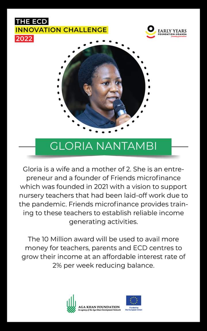 EYFUganda's tweet photo. #MeetTheInnovators
Gloria Nantambi from #FriendsMicrofinance participated in the #ECDInnovationChallenge a Covid-19 response project courtesy of the funding received by #EYFU from the @EUinUG through @AKF_EA
#BusinessGrowth
#ECDInnovationChallenge2022
#FoundingGenerations
#EYF https://t.co/CLuGh4BzIM