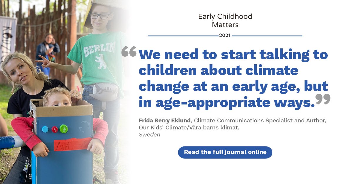 In #EarlyChildhoodMatters, @KlimatFrida shares 10 tips for talking to children about #climatechange:

👉 Keep calm
👉 Keep it simple
👉 Offer hope
👉 Discuss solutions
👉 Take action together
👉 Connect with #nature

➡️bit.ly/ECM2021-28 

#ECM2021 #EarlyYears #YoungChildren