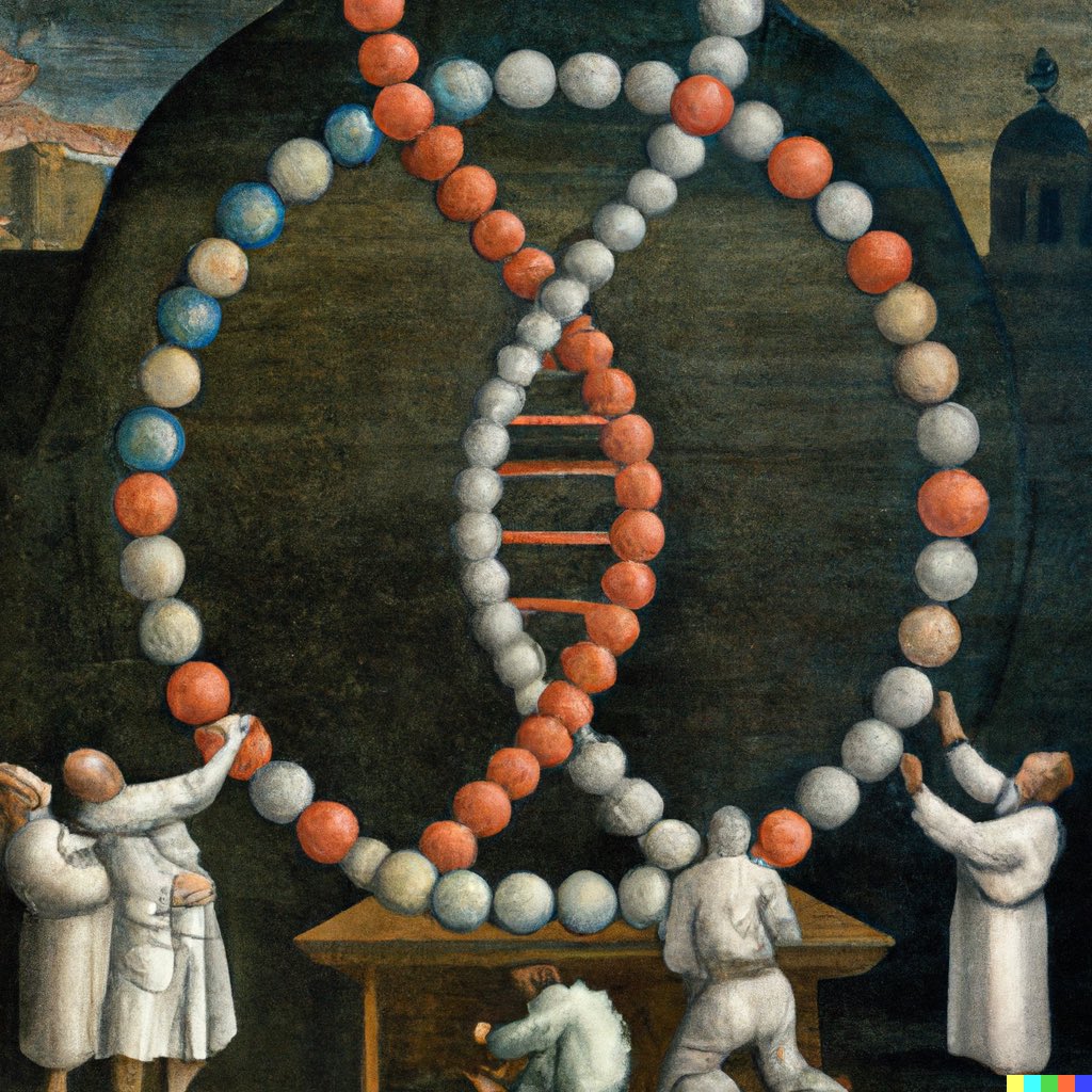 lorbar2's tweet photo. “Scientists worshipping a gigantic DNA molecule, painting drawn by Pieter Bruegel” generated using DALL-E 2

#biotech #dna #rna #dalle #synbio https://t.co/1zPgg3YvK2