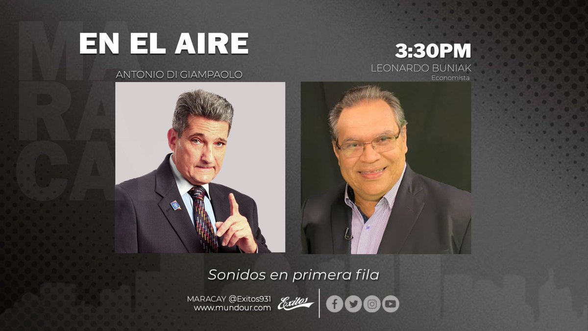 adigiampaolo's tweet photo. Esta tarde el economista Leonardo Buniak nos habla sobre la marcha en el #programaEnElAire por @Exitos931 sobre las perspectivas económicas para Venezuela @lbuniak #economiavenezolana #14Sept https://t.co/JyDieKThCU