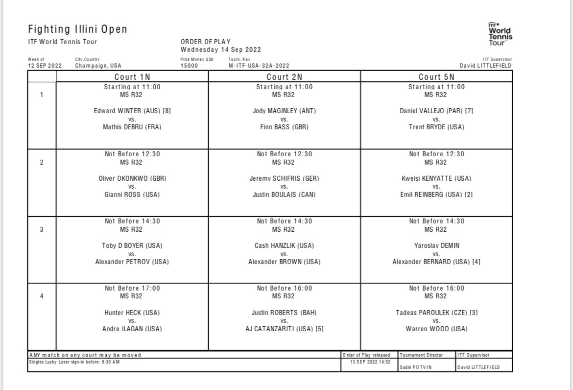 Main draw continues today! Matches start at 11am!