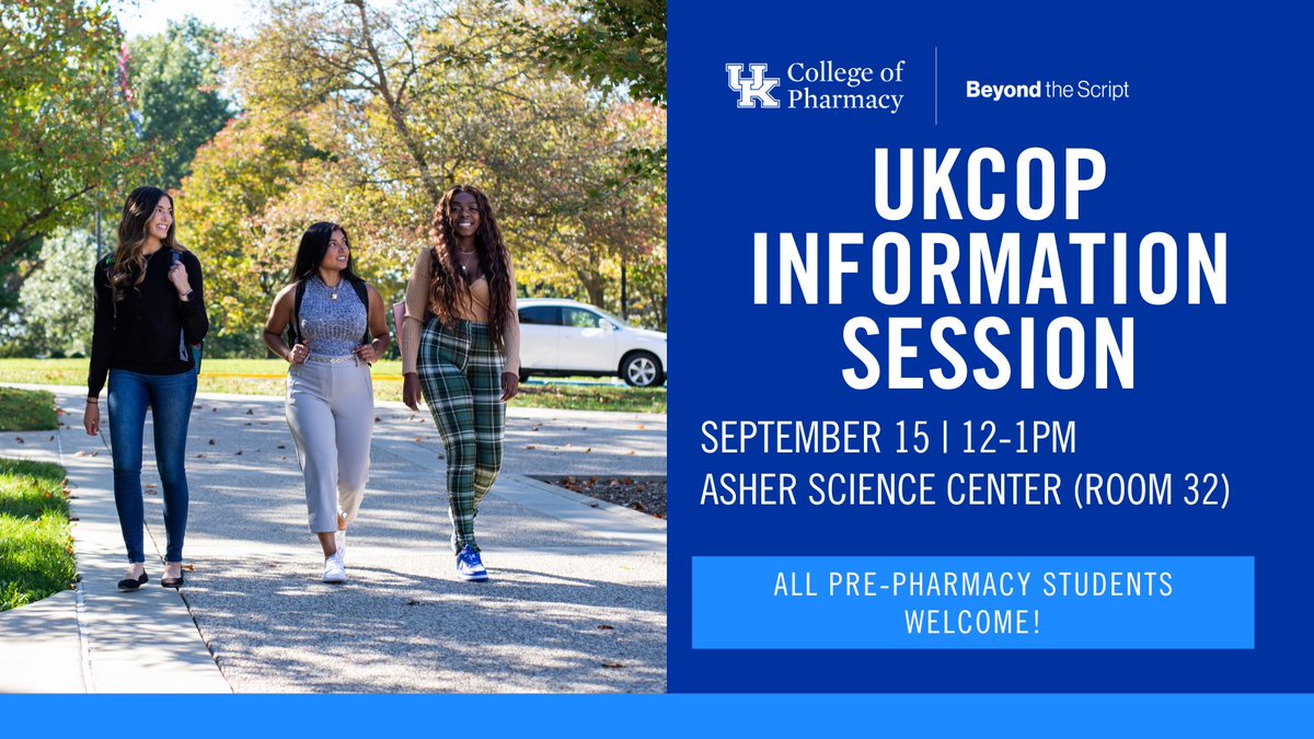 UKCOP_JME's tweet photo. Attention @GtownCollege students! I will be on campus Thursday, Sept. 15th in Asher Science Center  at noon. Come see me and learn what makes @UK_COP a national leader in pharmacy education! https://t.co/CD7KyKSlo2