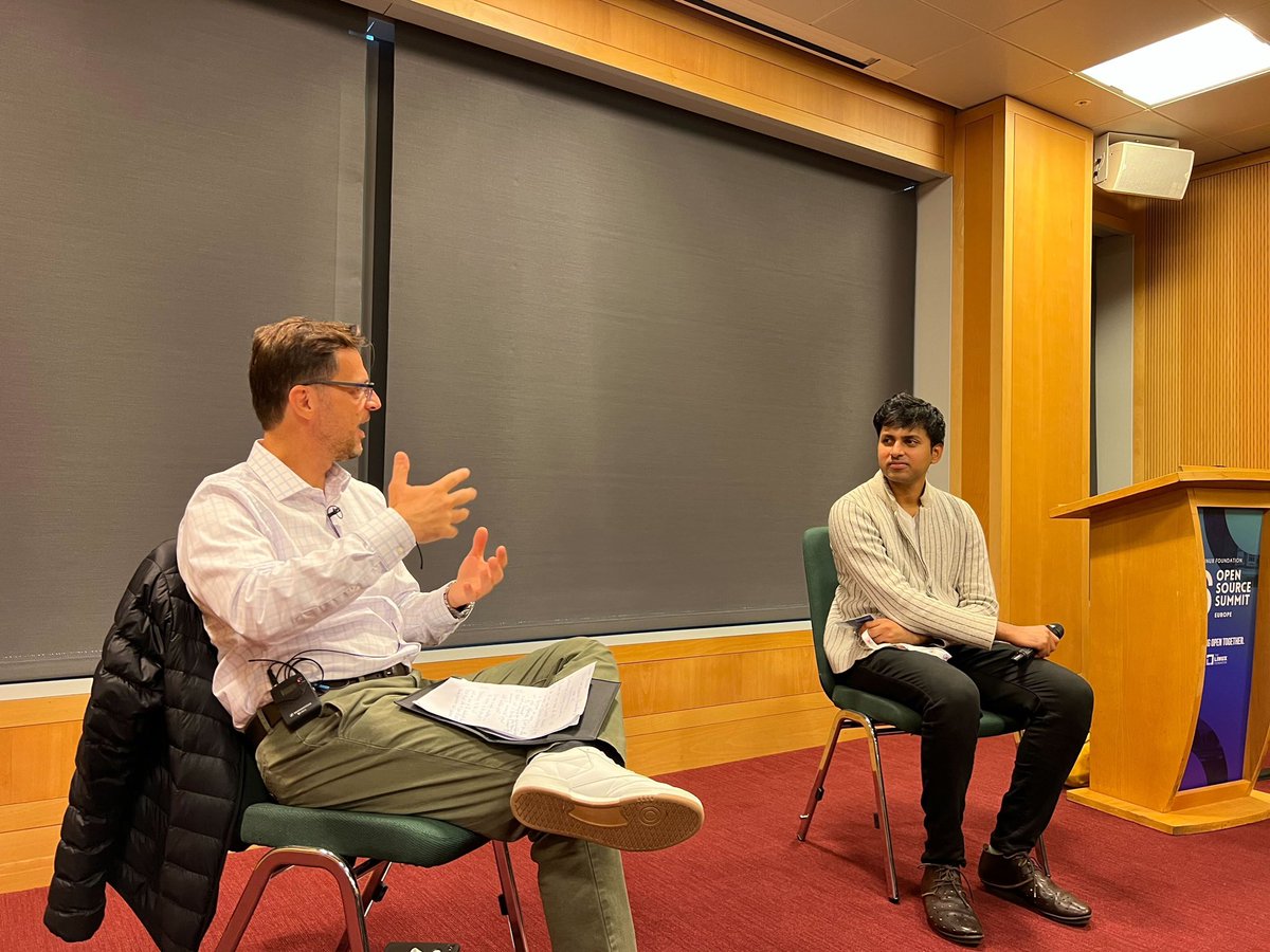 linuxfoundation's tweet image. Soumith Chintala from @MetaAI and Dr. Ibrahim Haddad from @LFAIDataFdn host a fireside chat about @PyTorch at #OSSummit! #PyTorchFoundation #PyTorch #AI