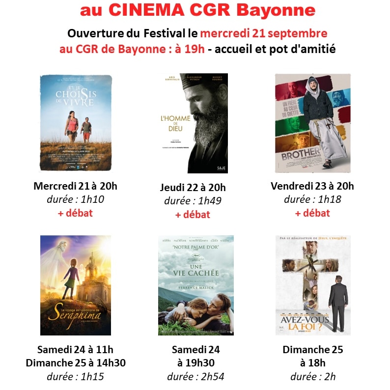 A partir du mercredi 21 septembre 2022, 4eme édition du Festival du Cinéma Chrétien de Bayonne au <a href="/CgrBayonne/">Cinéma CGR Bayonne</a> <a href="/NDAbayonne/">Paroisse Bayonne Centre</a> <a href="/Visitbayonne/">Visit Bayonne</a>