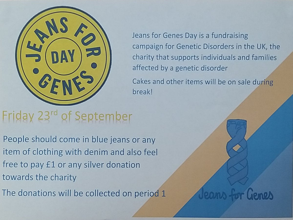 come join us wearing jeans for genes silver donations appreciated!
