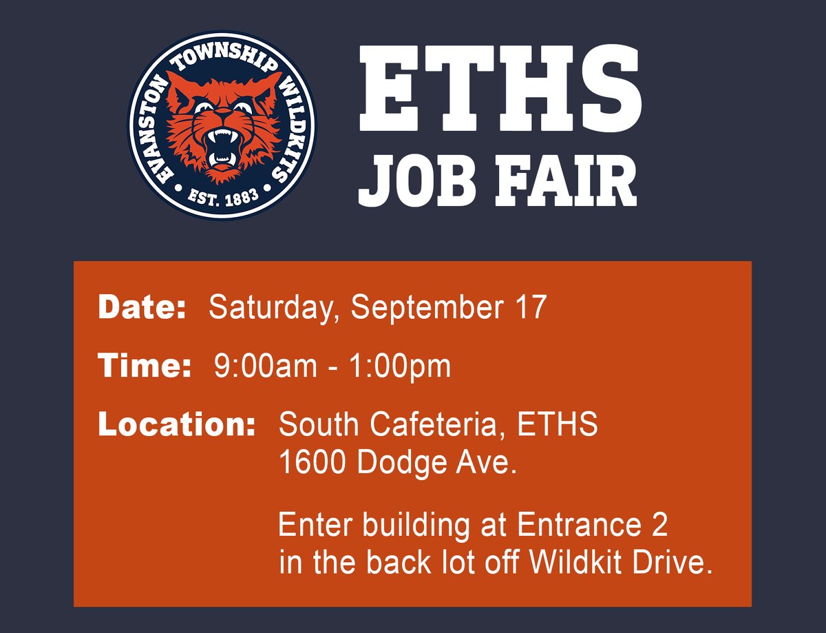 ETHSWildkits's tweet photo. ETHS is hiring! Looking for substitute teachers, as well as individuals to fill full-time permanent positions. Learn more at the Job Fair on Saturday, September 17 from 9am-1pm. 
More: https://t.co/to1z9NrDfD https://t.co/VVLD3sAsKr