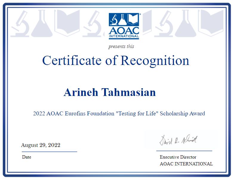 Very pleased to receive the 2022 AOAC International #EurofinsFoundation “Testing for Life” student award! 🥳Thanks @AOACNews for the recognition of my research in the area of lupin proteomics. Couldn't have achieved this without you @MichelleColgrav @AngiJuhasz @JamesABroadben1🙏