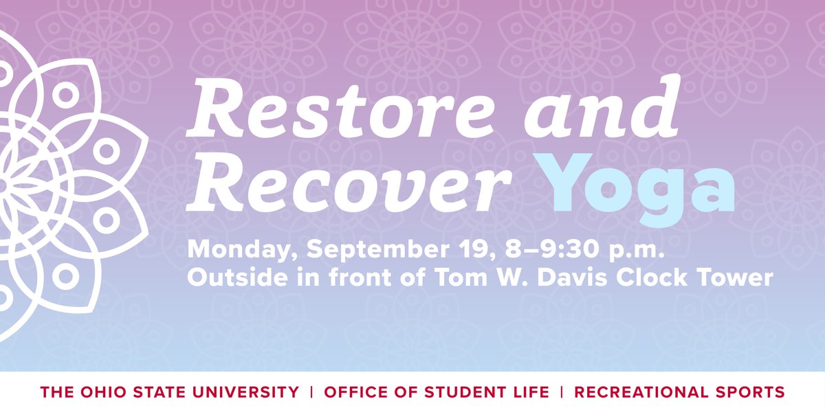 Take your yoga practice outdoors with <a href="/OSURec/">Ohio State Rec Sports</a> and <a href="/OhioStateCRC/">Ohio State Collegiate Recovery Community (CRC)</a>! Restore and Recover Yoga, as part of #RecoveryMonth, will leave you feeling restored, both mentally and physically! 😌

Learn more and register today: bit.ly/3L4j78l