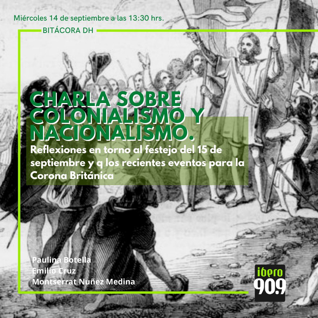 Hoy a la 1:30 pm tenemos programa de <a href="/bitacoradh/">Bitácora D.H.</a> en <a href="/Ibero909FM/">Ibero 90.9 FM</a>. A propósito del Día de la Independencia en México, nos cuestionamos: ¿Qué es México? ¿Representa a todas las personas? 🇲🇽

¿Y qué significa la corona británica para los países de la Mancomunidad y los DDHH? 🇬🇧