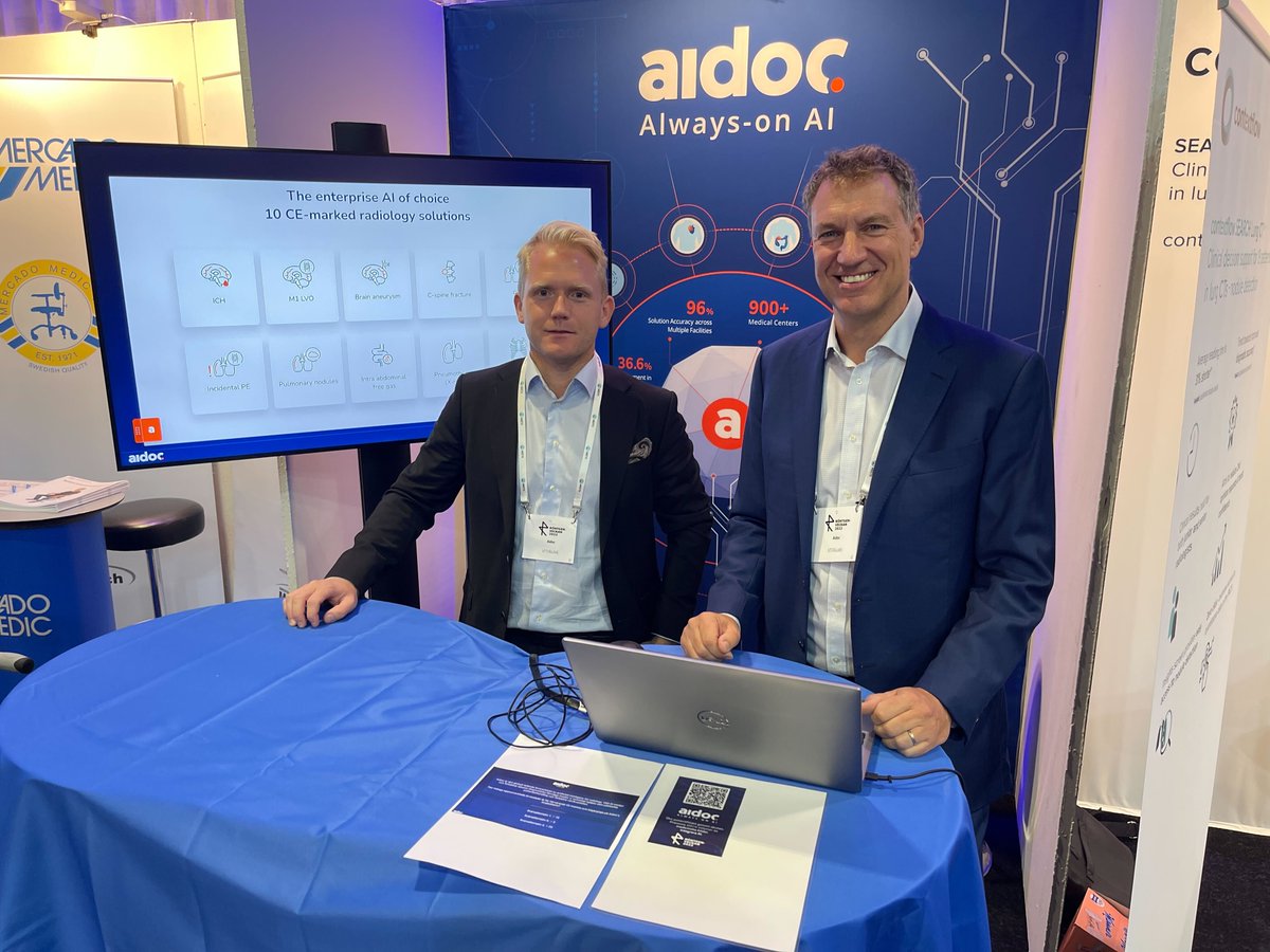 aidocmed's tweet photo. #Rontgenveckan2022: Our VP Europe Alexander Boehmcker and Nordics Sales Manager Patrik Pollare down at booth H00:05, representing us proudly! If you'd like to ask questions about #AI for #medicalimaging and what its role is in the #radiologist's workflow, stop on by! https://t.co/nIV2L1Kab0