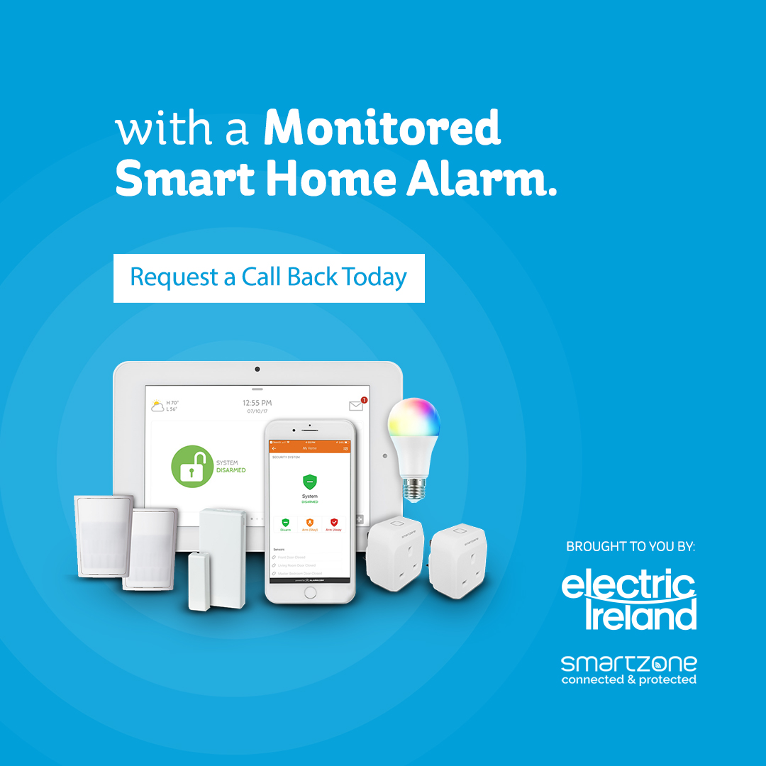ElectricIreland's tweet photo. Keep your home safe, secure and connected with a monitored smart home alarm from Smartzone. Electric Ireland customers can get up to 30% off, that's cheaper than any competitor on the market. Visit https://t.co/5AeB4nLzpF to sign up today. 

#ElectricIreland #CustomerOffer https://t.co/PiusWIcvya