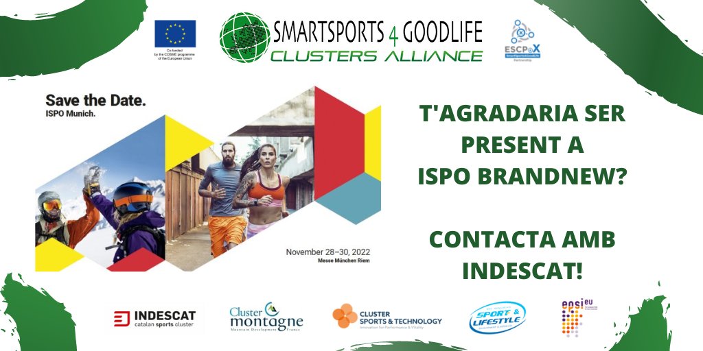 indescat's tweet photo. 📢Del 27 al 30 novembre, @indescat viatjarà a #Munich per visitar @ispo Munich i exposar estand a #ISPOBrandnew en el marc de @Sports4GoodLife
🚀Ets #startup o empresa innovadora i vols participar a la zona ISPO Brandnew? 
🖥️+Info i contacte: https://t.co/jWQMkIYUbh https://t.co/VKWc25kRzd