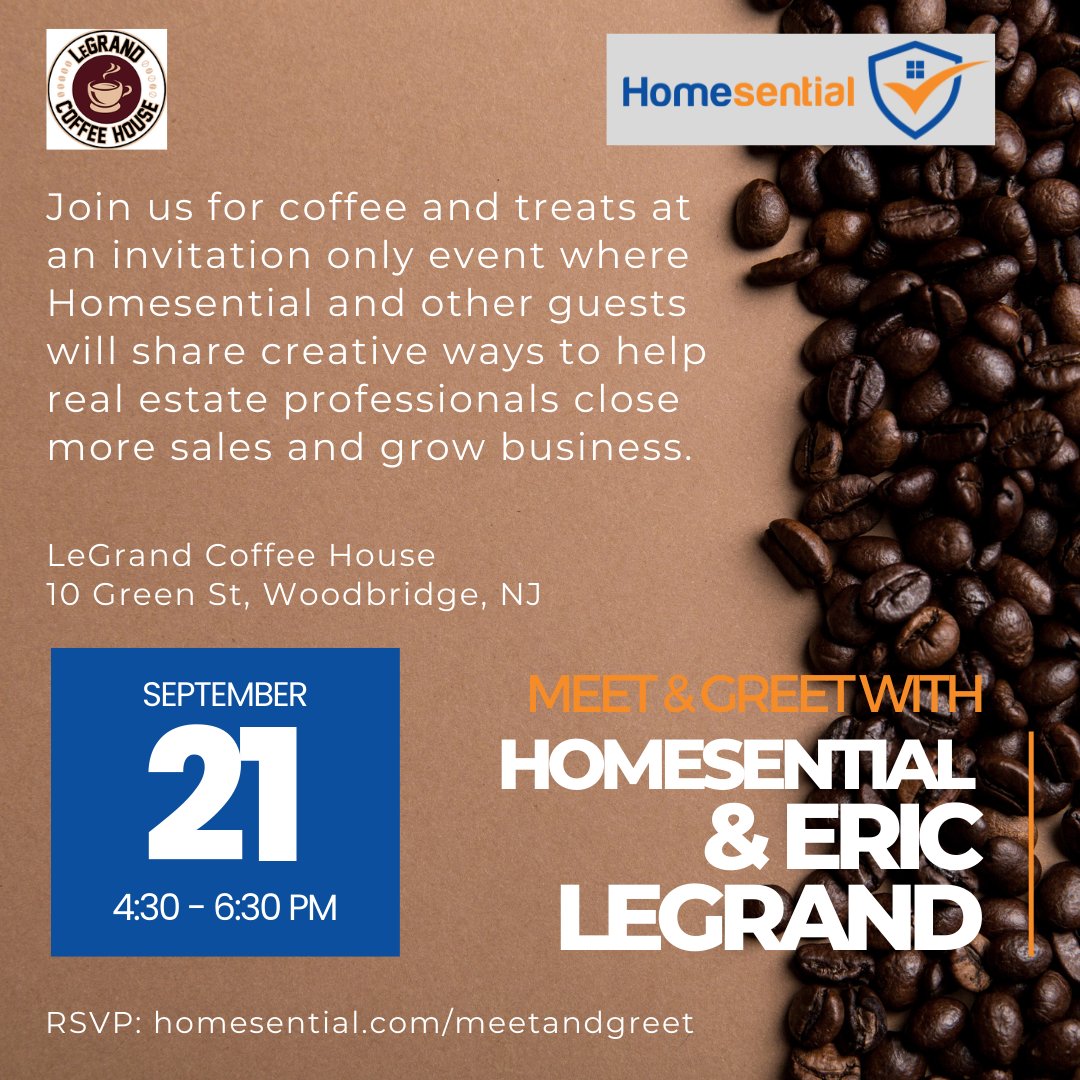 SuburbanPropane's tweet photo. Next week @homesential is hosting a special event for New Jersey real estate professionals at @LeGrandCoffee, including a meet and greet with Eric.
#homesential #newjersey #realestate #realtors #meetandgreet #ericlegrand #legrandcoffeehouse #networking #networkingopportunity https://t.co/5ArfM8VFhd