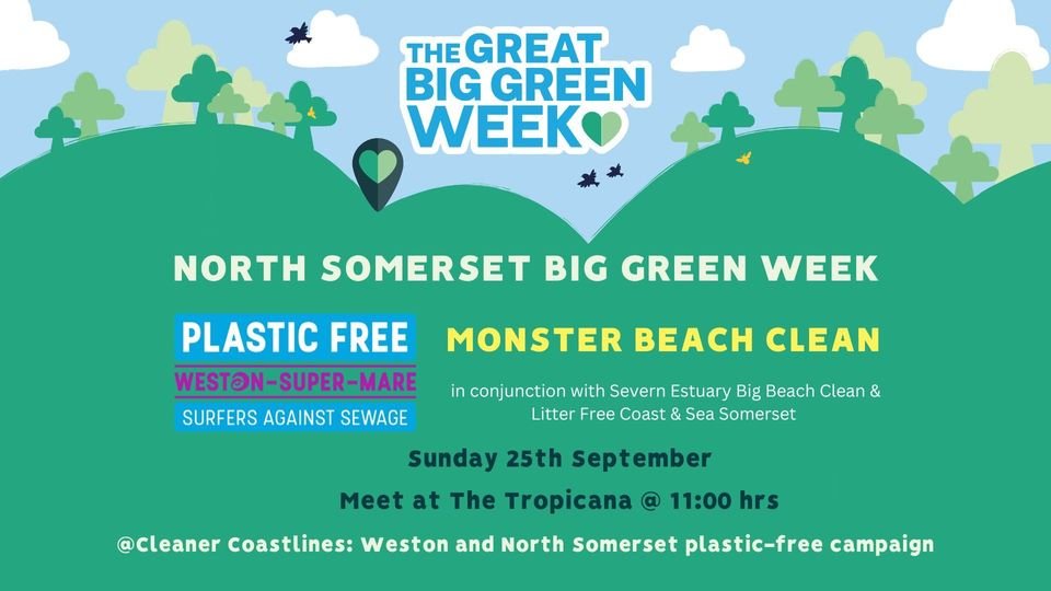 Join @PlasticFreeWsM for a MONSTER beach clean on Sunday 25th September 🌊

Meet at The Tropicana at 11am

#SpruceUpTheSevern