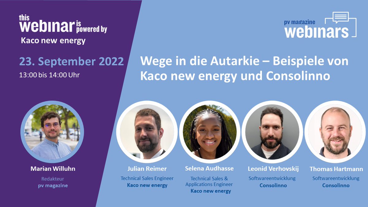 Hier kostenlos registrieren für unser nächstes #Webinar mit <a href="/pvmagazine_de/">pv magazine</a>: kaco.energy/fcdf48. Dieses Mal als Partner mit dabei: Die #Energiemanagement-Experten von <a href="/consolinno/">Consolinno Energy GmbH</a>!