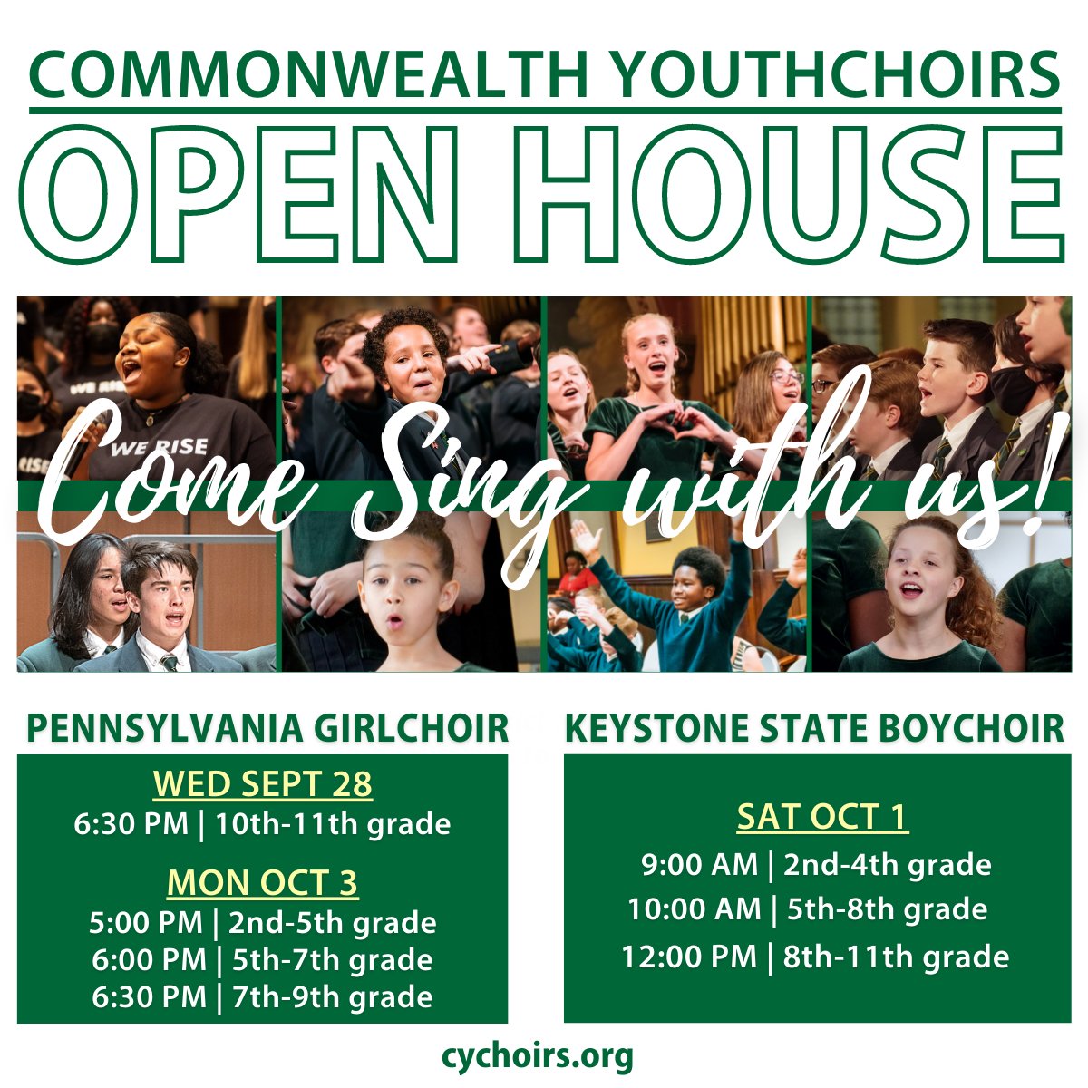 COME SING WITH US! Keystone State Boychoir &amp; Pennsylvania Girlchoir OPEN HOUSE! We have sung for Popes, Presidents &amp; Nobel Prize winners and have traveled to all 7 continents. Make new friends or find a team that fits your child? THIS is the opportunity! lnkd.in/eSN8RYck