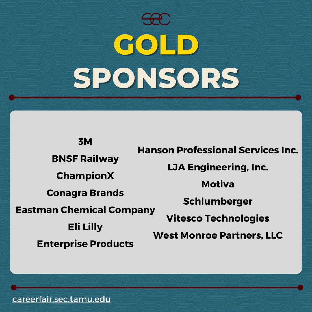 TAMUsec's tweet photo. Thank you to our Fall 2022 Engineering Career Fair sponsors! This event would not have been possible without your support! https://t.co/r6fIVihWlD