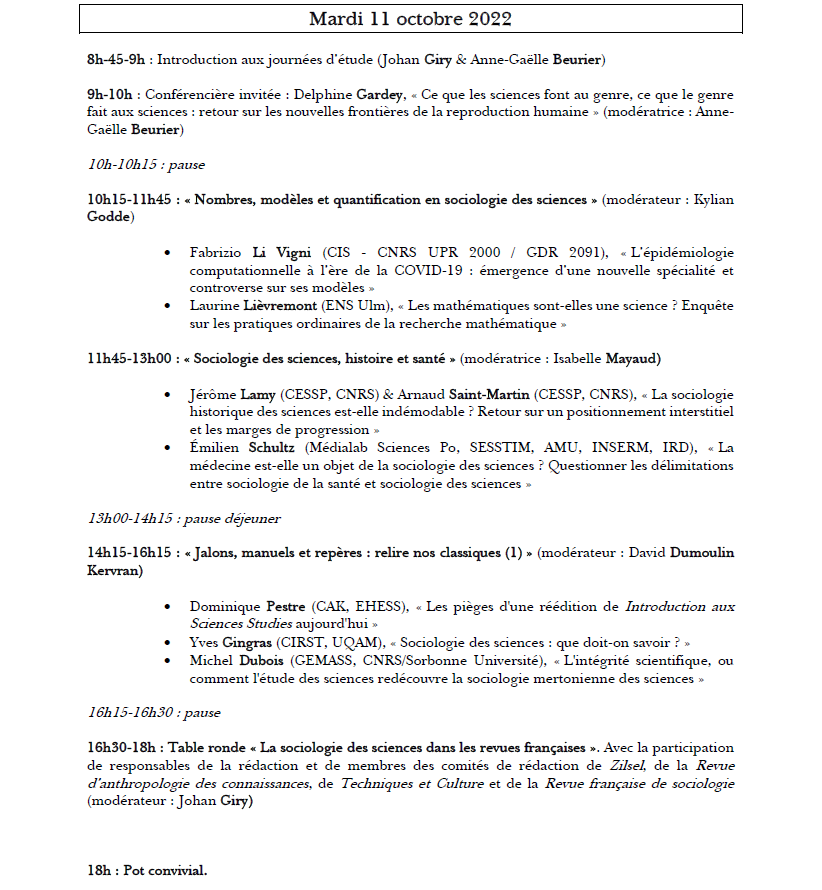 GiryJohan's tweet image. Très heureux de vous communiquer le programme des journées d'étude du RT 29 Sciences et techniques en société de l'@afs_socio, qui se tiendront le 11-12 octobre prochains au @CampusCondorcet, avec la participation du @Labo_Printemps, #Cresppa, #Labtop et @LPED151. RT appréciés🙏