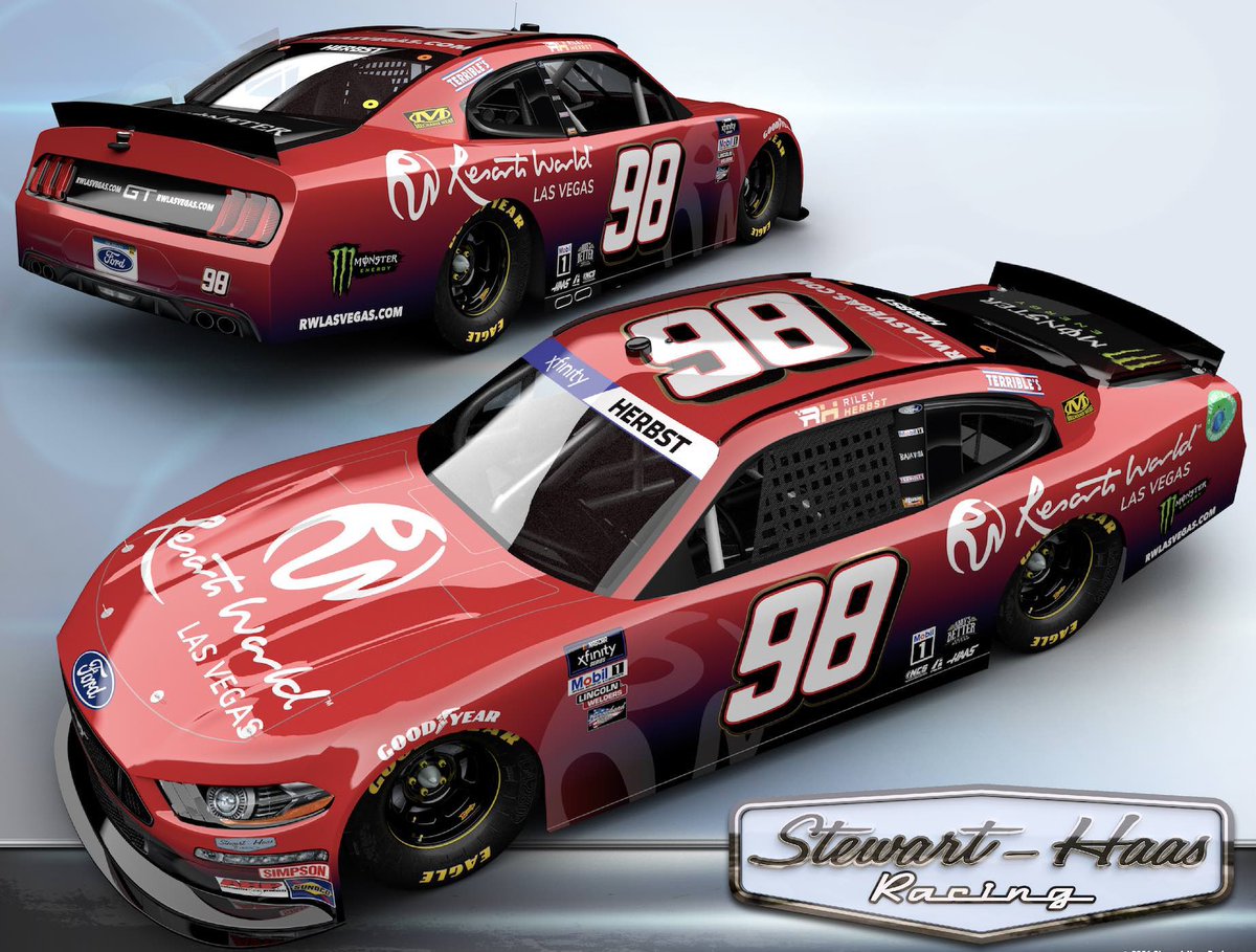 Scheme Reveal: Resorts World Las Vegas will be the primary sponsor for Riley Herbst at Bristol Motor Speedway. PC: Stewart-Haas Racing https://t.co/WxdLsMOaww