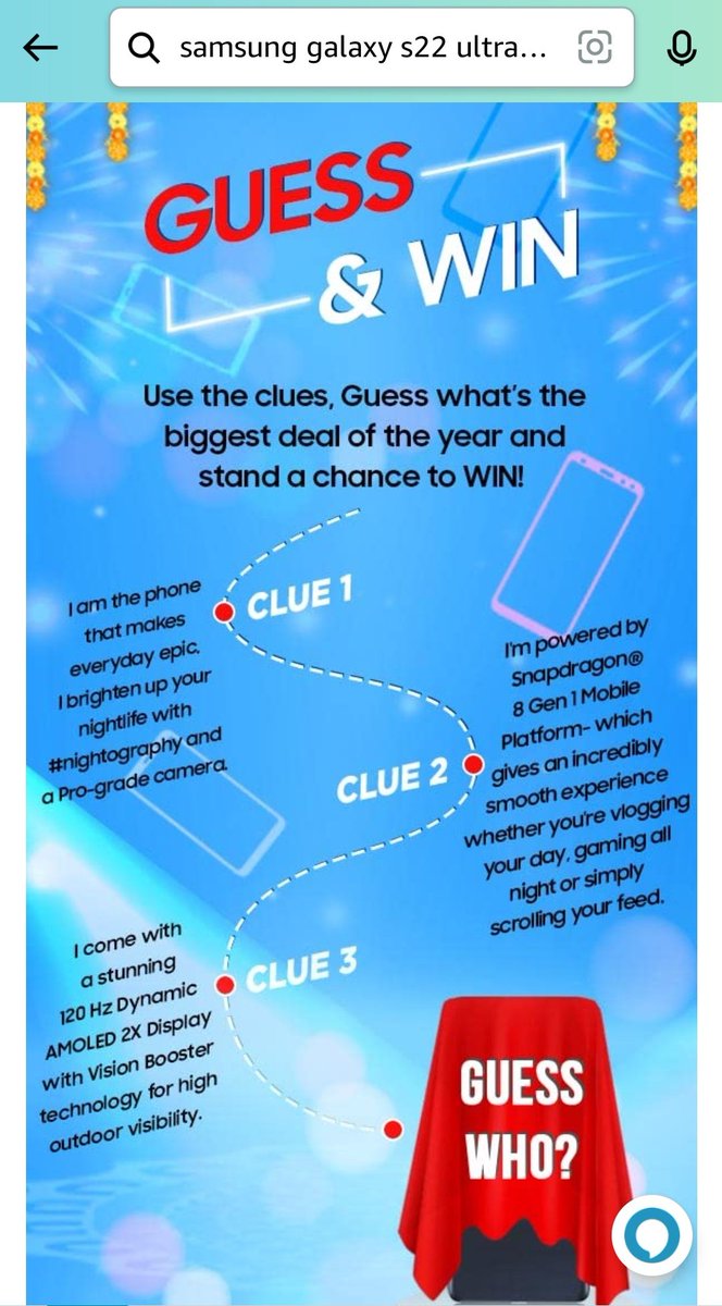 akshitjariwal's tweet photo. @amazonIN 
#biggestdealoftheyear is Samsung Galaxy S22 Ultra 5g smartphone. https://t.co/ShPpjhRV7E