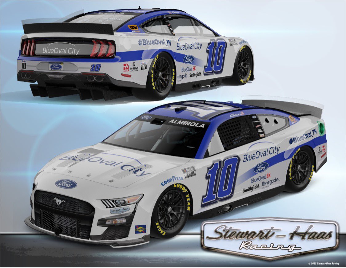Scheme Reveal: Aric Almirola will drive the No.10 Blue Oval City Ford Mustang this weekend at Bristol Motor Speedway. Blue Oval City is Ford’s newest EV plant that is being built in Tennessee. PC: Stewart-Haas Racing https://t.co/TKDLjnZWAe