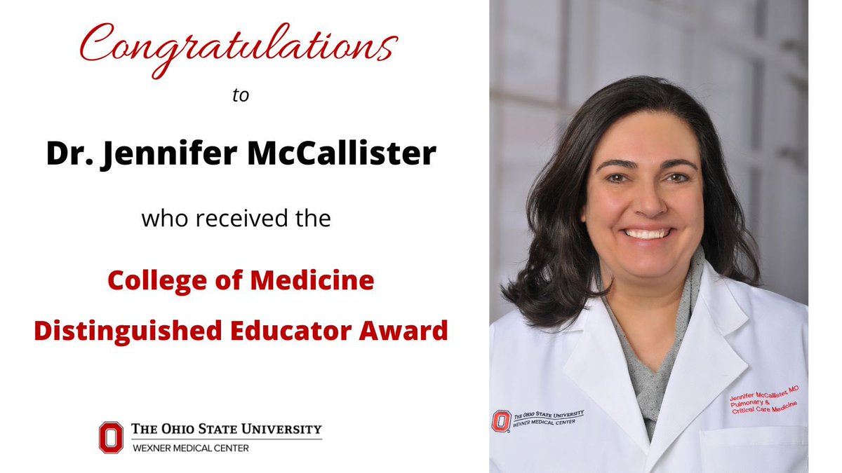 Jeff Horowitz (@jhorowitzmd) on Twitter photo Congratulations to Dr. Jennifer McCallister <a href="/jennifer_jwm/">Jennifer McCallister</a> who has received recognition as a Distinguished Educator from the OSU College of Medicine! We are so fortunate that she’s on our team! <a href="/OSUWexMed/">The Ohio State University Wexner Medical Center</a> <a href="/OSUPCCM_Fellows/">Ohio State Pulmonary Critical Care Fellowship</a> <a href="/OSU_medalum/">OSU Medical Alumni</a> <a href="/APCCMPD/">APCCMPD</a> <a href="/DeanBradfordMD/">Carol Bradford</a> Congratulations to Dr. Jennifer McCallister <a href="/jennifer_jwm/">Jennifer McCallister</a> who has received recognition as a Distinguished Educator from the OSU College of Medicine! We are so fortunate that she’s on our team! <a href="/OSUWexMed/">The Ohio State University Wexner Medical Center</a> <a href="/OSUPCCM_Fellows/">Ohio State Pulmonary Critical Care Fellowship</a> <a href="/OSU_medalum/">OSU Medical Alumni</a> <a href="/APCCMPD/">APCCMPD</a> <a href="/DeanBradfordMD/">Carol Bradford</a>
