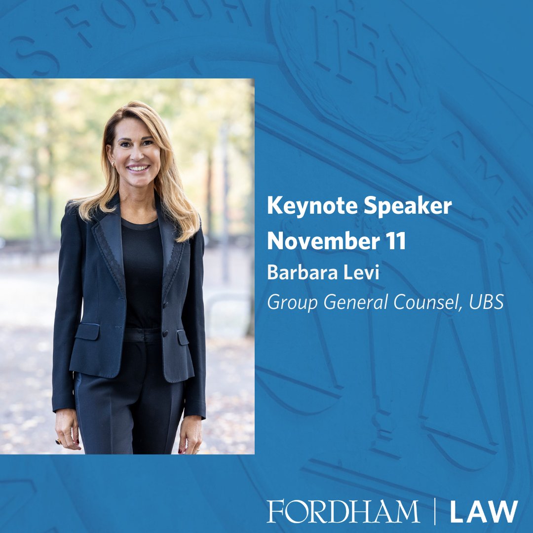 FordhamLawINTL's tweet photo. The Nov 11 closing keynote for the online Academy for the Advancement of Women in Law will be delivered by an ardent promoter of women in the legal profession, Barbara Levi.
#CLE available.
Learn more: https://t.co/7VKxsZtuXW 
#WomenInLaw #WomensLeadership #FordhamLaw https://t.co/vzPOG6YCHg