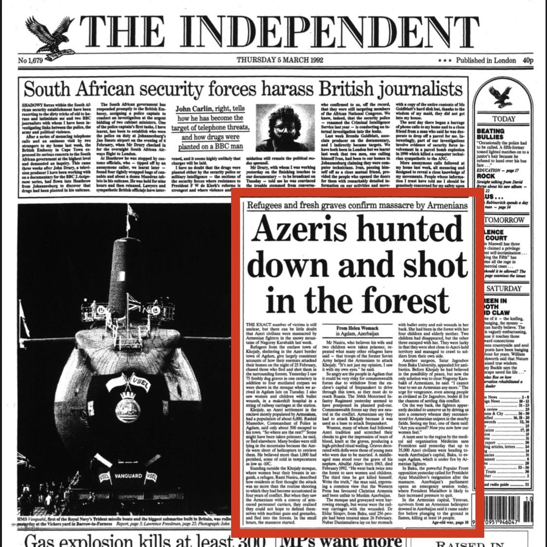 Karimov Safa 🇦🇿 🇸🇪 (@ksks6789) on Twitter photo The years change, the character doesn't change.
Today, 2 civilians (Arzuman Orujov & Asim Musayev) were killed as a result of #provocations by the armed forces of #Armenia.
It was the same 30 years ago. Let's pay attention to the headlines in <a href="/Independent/">The Independent</a> and <a href="/thetimes/">The Times and The Sunday Times</a>. 👇🏻 The years change, the character doesn't change.
Today, 2 civilians (Arzuman Orujov & Asim Musayev) were killed as a result of #provocations by the armed forces of #Armenia.
It was the same 30 years ago. Let's pay attention to the headlines in <a href="/Independent/">The Independent</a> and <a href="/thetimes/">The Times and The Sunday Times</a>. 👇🏻