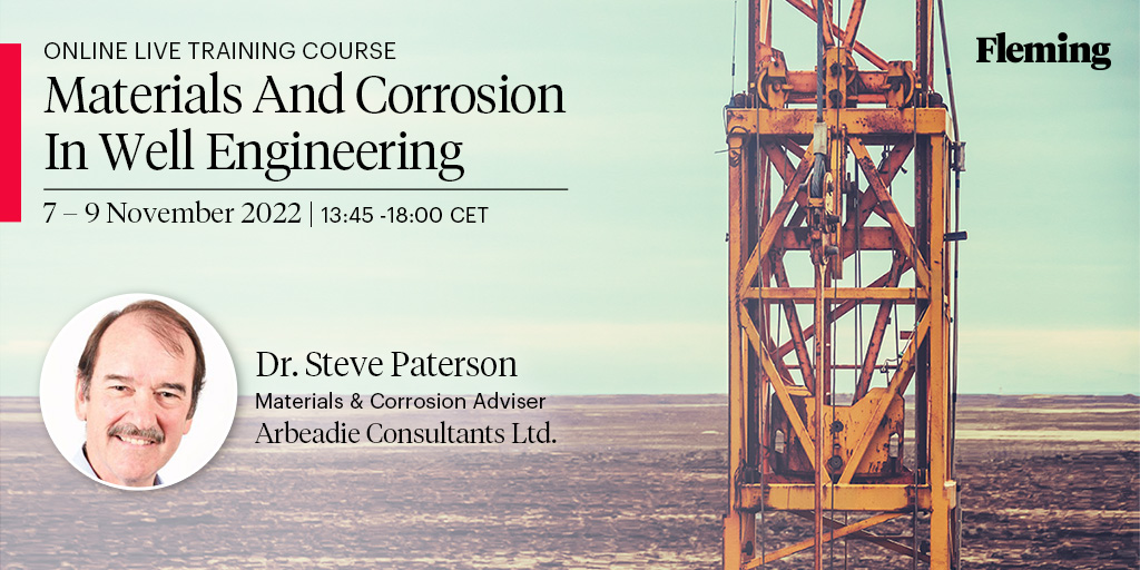 Join our #Materials and #Corrosion in Well #Engineering online live course to meet the expert Dr. Steve Paterson who has vast experience in materials, corrosion, welding, inspection and integrity management.

Register here: bit.ly/3A1MZOU

#Fleming