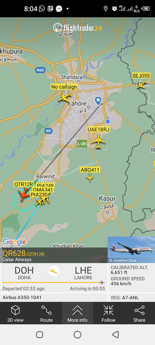 TahoorNaik's tweet photo. What was wrong this morning at #Lahore airport?
Sky was clear but planes were at holding
#Uniqueflights 
#OPLA
@OnlyPlanes06
@AirportLahore https://t.co/qQe2viS99r