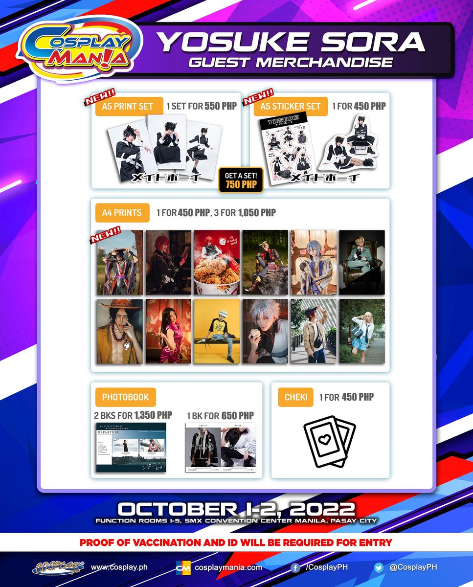 CosplayManiaPH's tweet photo. Check out @yosukecosplay's Exclusive 🎆Cosplay Mania 2022🎆 Merchandise!
you can follow the link below for more information.
Yosuke Sora Merchandise Pre-order Form: https://t.co/4Oprxm2UEb

#CosplayMania2022 #CosplayMania #Cosplay #Cosplayph https://t.co/1EW0xUAsyy