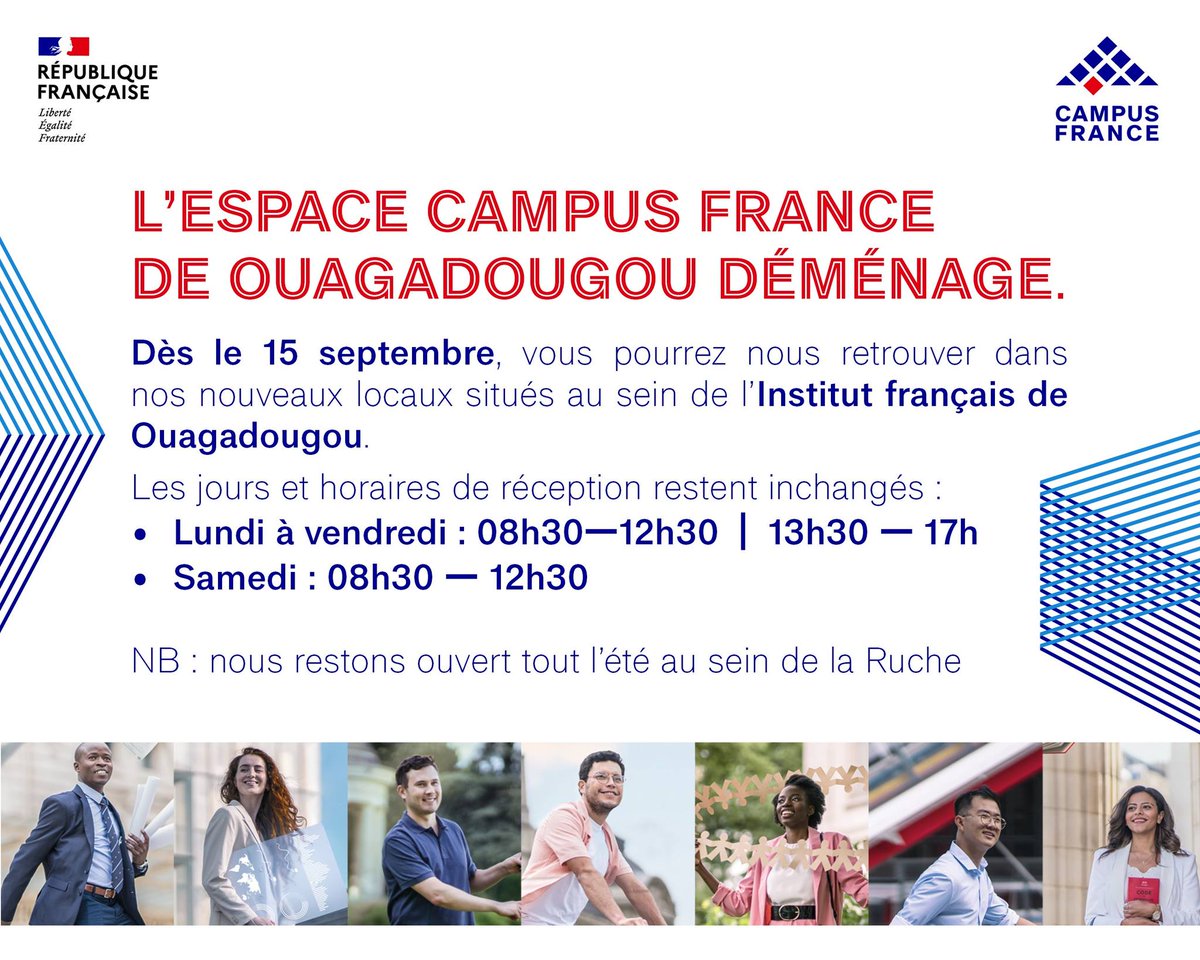 Dès demain, les agents de #CampusFrance #BurkinaFaso seront prêts à vous accueillir et à répondre à toutes vos questions (sans rendez-vous) dans leurs nouveaux locaux au sein de l'<a href="/IFOuaga/">Institut français BF</a>.