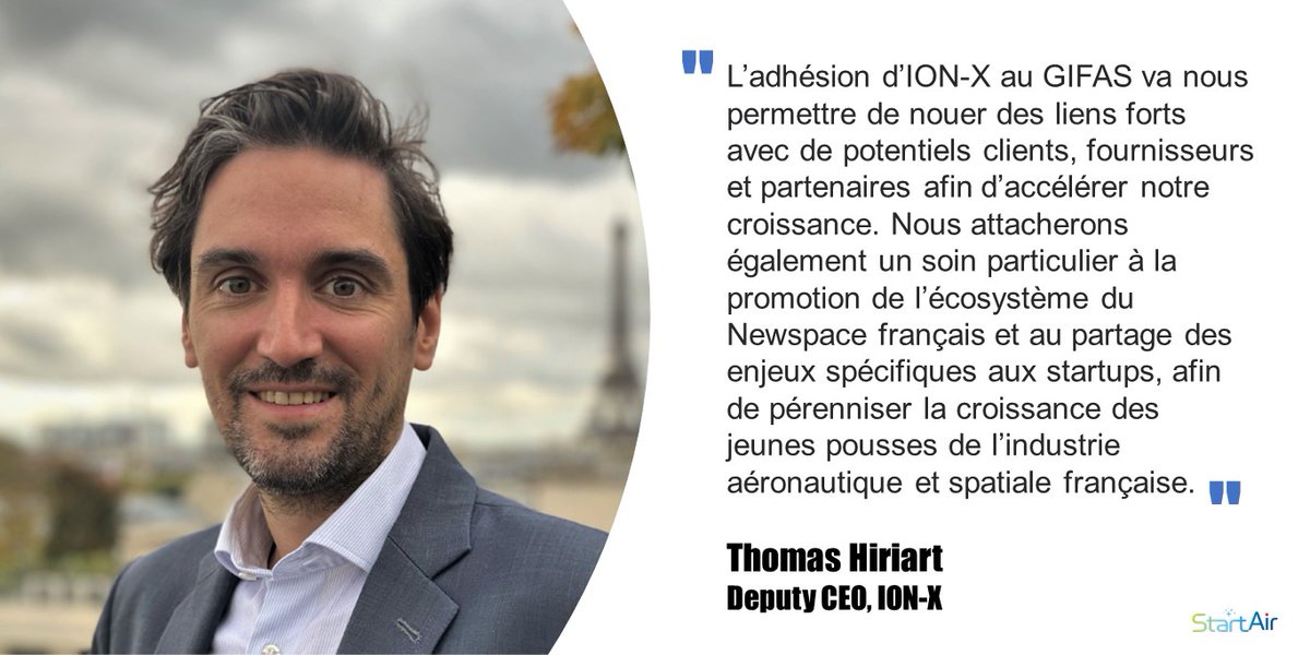 [#Adhérents] Le #GIFAS est ravi d'accueillir parmi ses membres ION-X, expert en propulseurs électriques pour satellites. La société rejoint aussi #StartAir. Découvrez le témoignage de Thomas Hiriart, Deputy CEO d'ION-X. 👉 bit.ly/3qcG1k8
<a href="/technofounders/">Technofounders</a>